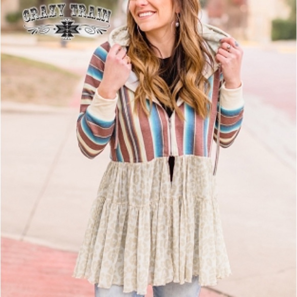 Crazy Train Multicolor Striped Hoodie with Leopard Accents
